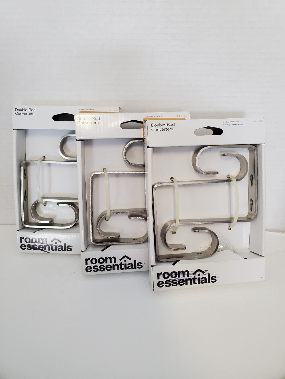 Double curtain rod brackets for Ceiling or Wall Set / 3 Pkgs Nickel Target